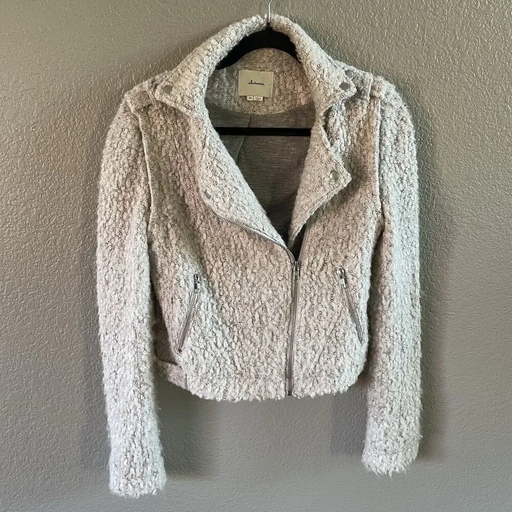 Anthropologie Elevenses Northland  Moto Jacket Womens XS Beige Boucle Knit - Picture 2 of 11